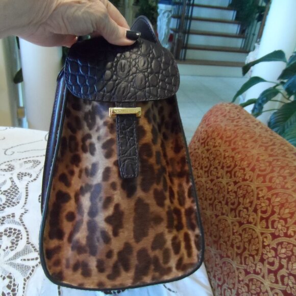 New Michaek Kors Collection Brown Leopard Calf Hair/Croc Print Leather Bag - Picture 3 of 16